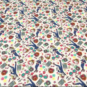 JoJo Tech Toss Fabric by the yard 100% Cotton for Clothing Crafts Quilt girls fun rainbow hearts bows unicorn dog springs creative