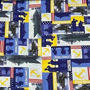 Military Navy Fabric by the yard 100% Cotton Clothing Crafts Quilting USA patriotic