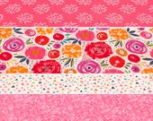 Pink flower fat Quarter Bundle 100 Cotton 4 FQ 39 s Quilting crafts flowers floral triangles pink white purple leaves