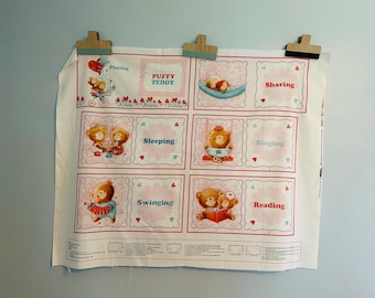 Puffy Teddy Soft Book 100% Cotton Fabric Panel quilting crafts you sew gift nursery baby toddler