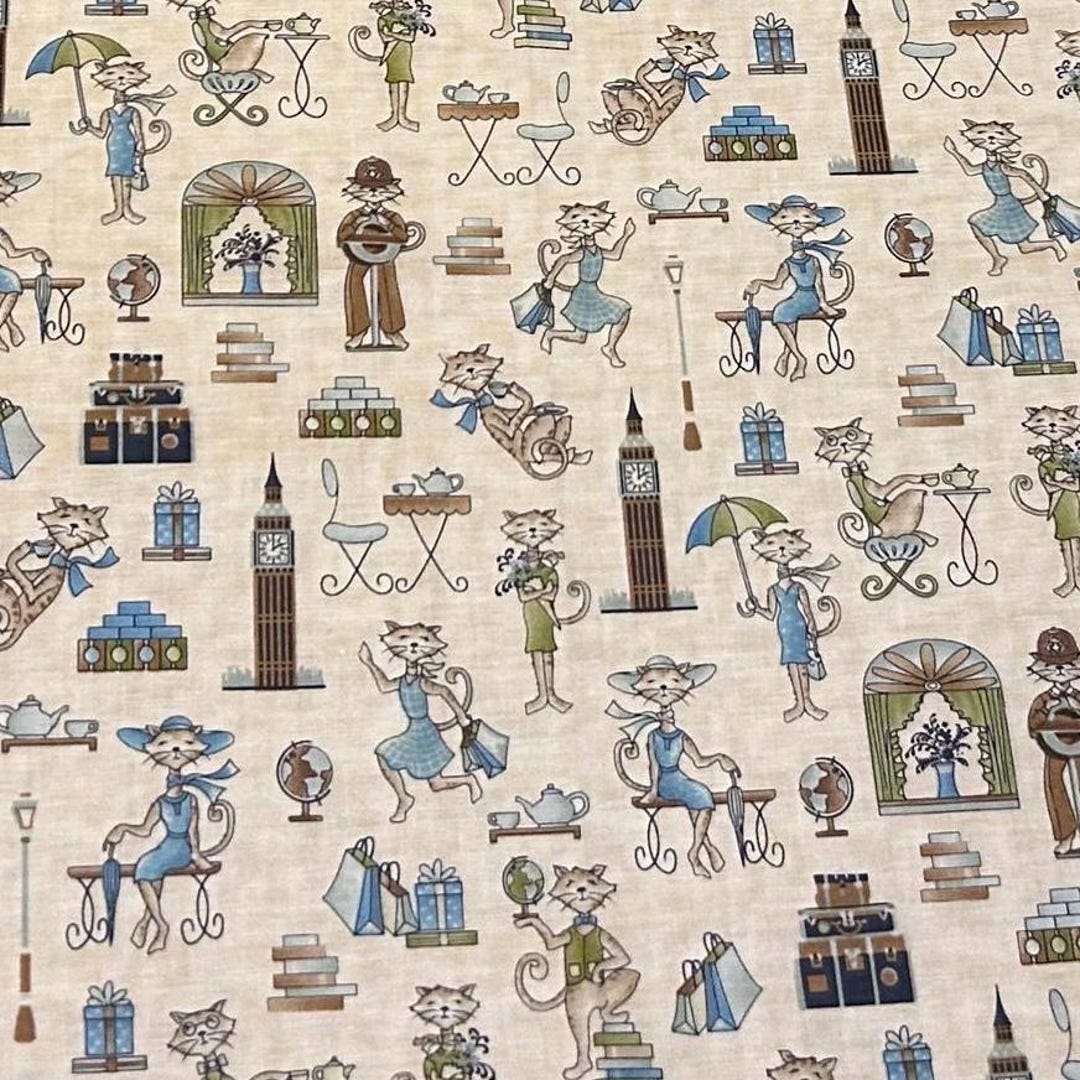 Benartex London Cats Fabric Fabric by the Yard 100% Cotton for