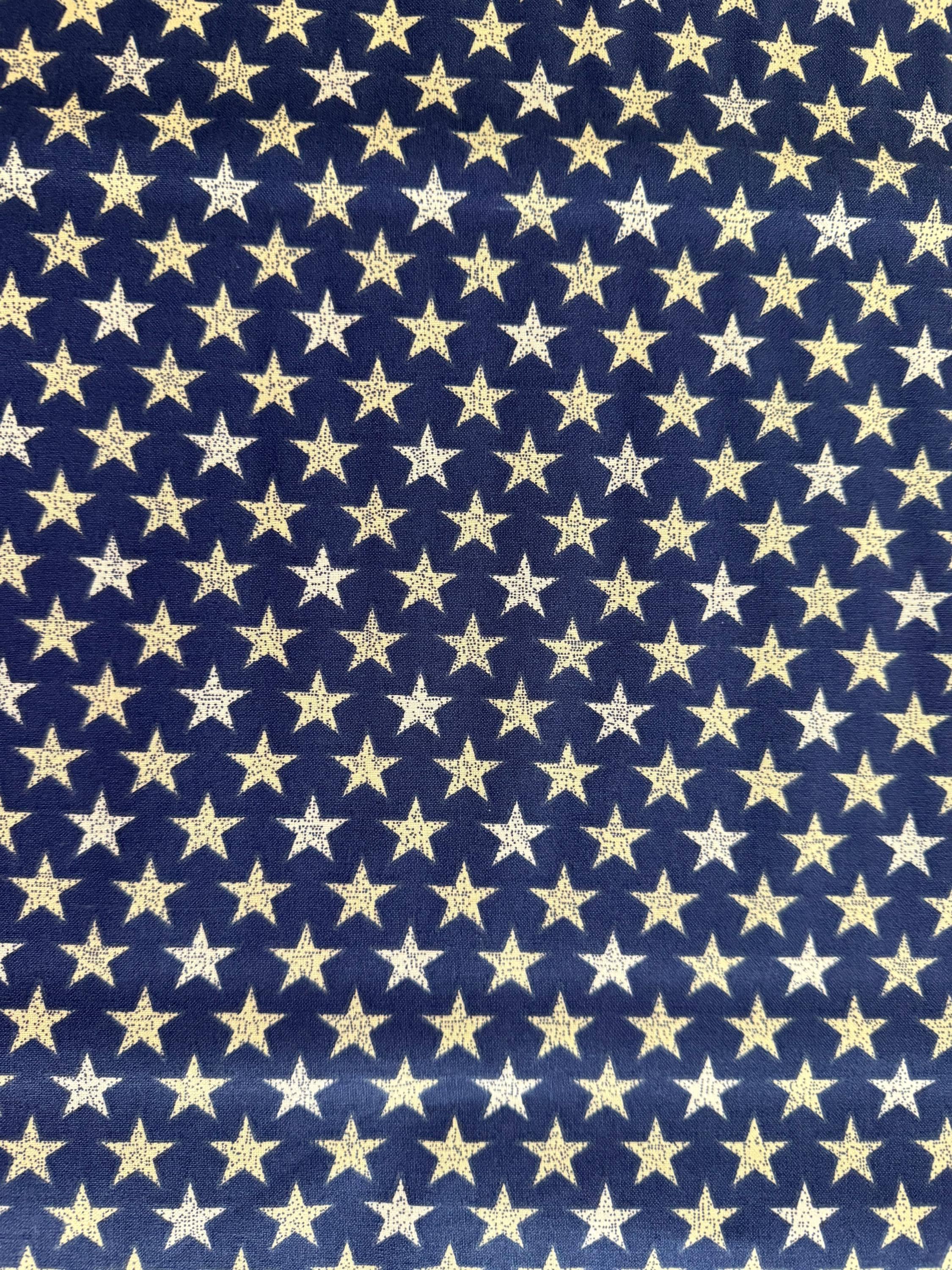 Rustic Stars Fabric by the yard Fabric 100% Cotton muted yellow and off white stars on navy Fourth of July Independence Day patriotic