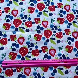 Strawberry and Blueberry Fabric by the yard 100% Cotton for Clothing, Crafts, Quilting bty fruit summer image 2