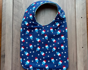 Popcycles Bib with Velcro closure 100% cotton Summer Food stars red white blue