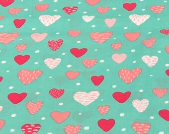 Hearts Fabric by the Yard 100% Cotton Clothing Crafts Quilts bty fat quarter mint green remnants