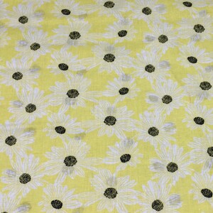 Daisy Fabric by the yard 100% Cotton for Clothing, Crafts, Quilting bty white black yellow flower floral