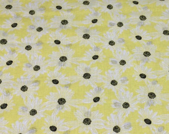 Daisy Fabric by the yard 100% Cotton for Clothing, Crafts, Quilting bty white black yellow flower floral