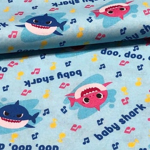Baby Shark Fabric 100% Cotton for Clothing, Crafts, Quilting Daddy mommy brother sister baby shark kids cartoon