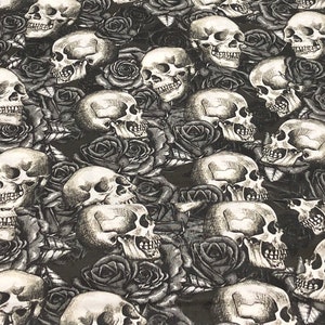 Skulls and Roses Fabric by the yard 100% Cotton Clothing Crafts Quilt skulls roses