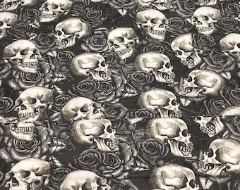 Skulls and Roses Fabric by the yard 100% Cotton Clothing Crafts Quilt skulls roses
