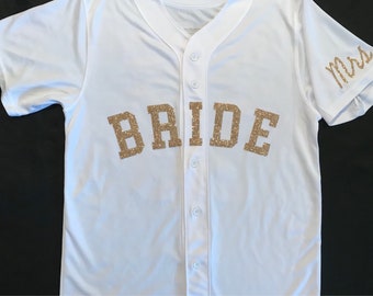 Jersey de béisbol personalizado para novia/apellido y año de boda en la espalda, señora en la manga