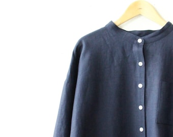 LINNET Pattern / No.141 standing Colla Big shirt (Gather type)