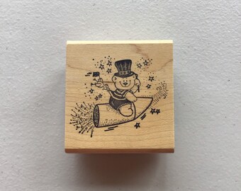 Vintage Great Impressions Patriotic Bear on Rocket Wood Mounted Rubber Stamp/USA/Independence Day/Crafty Destash