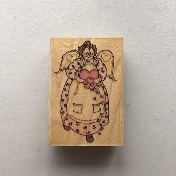 Vintage Uptown Rubber Stamps "Granny Heart Angel" Wood Mounted Rubber Stamp/Pre-Owned