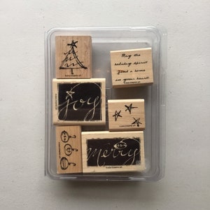 Vintage Stampin&#39; Up! Holiday Spirit Set of 6 Wood Mounted Rubber Stamps/Christmas/Crafty Destash