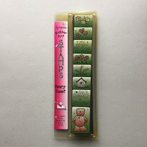 Carimbos de arte de borracha DJ Inkers vintage nunca usados Beary Sweet Conjunto de 8 carimbos montados em espuma/Crafty Destash