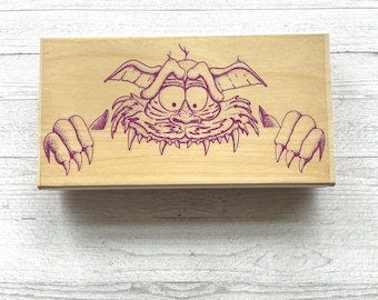 Sello de goma de madera Vintage Stamp Oasis Monster / Halloween / Usado
