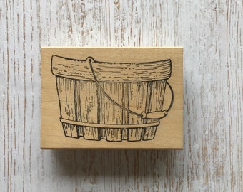 Vintage Rainy Day Stamps Wooden Bushel/Basket Wood Mounted Rubber Stamp/Container/Pre-Owned