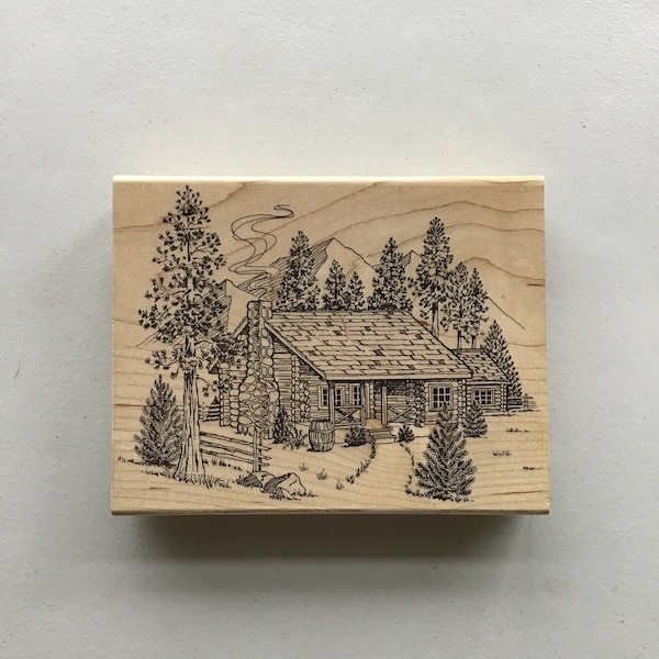 Vintage Embossing Arts Jumbo "Cabin In The Woods" Wood Mounted Rubber Stamp/Scenery/Pre-Owned