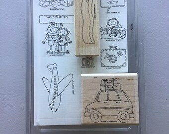Stampin&#39; Up! Travel Time Set of 9 Wood Mounted Rubber Stamps/Craft Destash