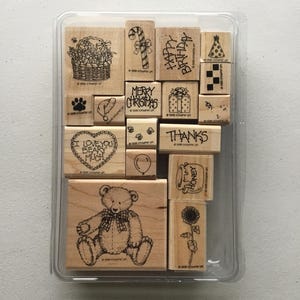 Vintage Stampin' Up! "Knopbeer" set van 17 op hout gemonteerde stempels/teddybeer/gebruikt