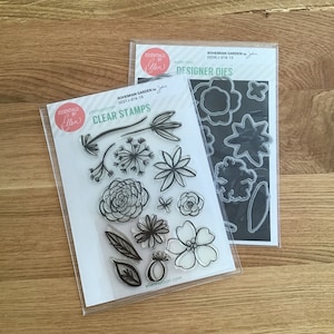 Conjunto de carimbos transparentes "Boho Garden" da Retired Essentials by Ellen, 4 x 6, com matrizes coordenadas/Julie Ebersole/Florals/Usado