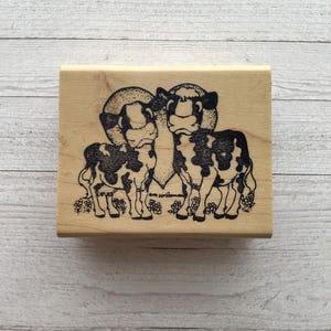 Carimbo de borracha vintage para artes de relevo "Casal de vacas" montado em madeira