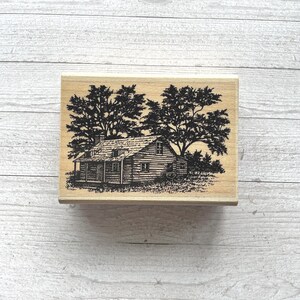 Timbro in gomma Vintage Stampscapes Large Cabin con montaggio in legno/Timbri paesaggistici/Scorte creative