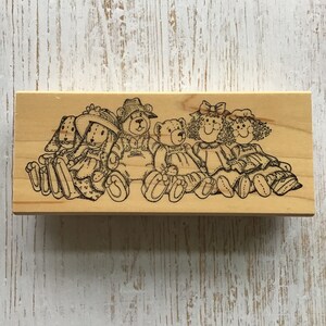 Vintage Art Impressions Animales de peluche y muñecas Borde Sello de goma montado en madera/Usado
