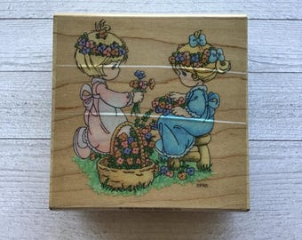 Vintage Stampendous Precious Moments "Friendship Blooms" Wood Mounted Rubber Stamp/Spring/Pre-Owned