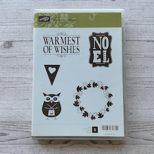 Zestaw 5 gumowych stempli Stampin&#39; Up! &quot;Warmest of Wishes&quot; Hostess/Jesień/Boże Narodzenie/Sowy/Używane