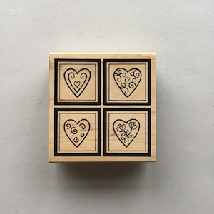 Tolle Impressionen Herz Quadrat Holz Stempel/Valentinstag/Gebrauchtes Stempelgummi