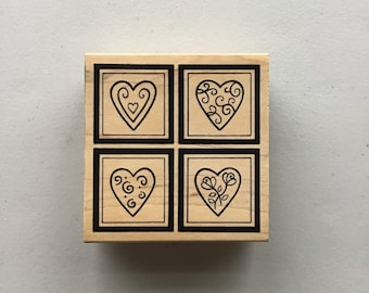Hart vierkante op hout gemonteerde rubberen stempel - Valentijnsdag kaarten maken