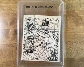 Vintage/Retired Stampin' Up Old World Map Background Wood Mounted Rubber Stamp/Pre-Owned