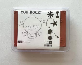 Conjunto de 6 carimbos de caveira da Stampin' Up! para artesanato de Halloween.