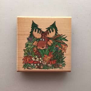 Vintage Stempeldous/Enesco 'Lost in Woods' Holz montiertEr Stempel/Elch BachKreuzung/Abenteuer/Crafty Destash