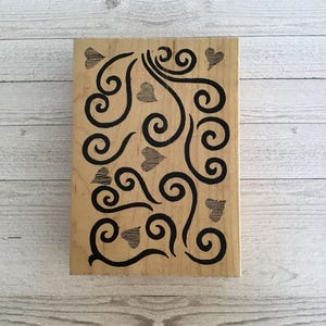 Vintage Great Impressions Herzen und wirbelt Hintergrund Stempel/Valentinstag/Liebe/Vorbesitz Stempel auf Holz montiert