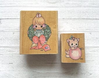 Vintage Lot of 2 Stampendous Precious Moments Christmas Wood Rubber Stamps/Pre-Owned