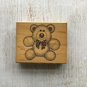 Vintage Hero Arts Teddy Bear Sello de goma montado en madera / Seminuevo
