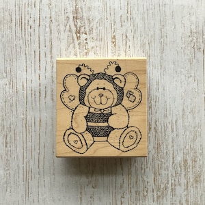 Vintage Great Impressions Honigbär Stempel auf Holz montiert/gebraucht