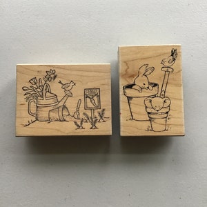 Lot de 2 tampons en caoutchouc montés sur bois sur le thème du jardinage Great Impressions/Occasion