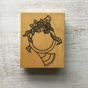 Vintage Darcie&#39;s Country Folk Holiday Horn Instrument Wood Mounted Rubber Stamp/Christmas/Pre-Owned