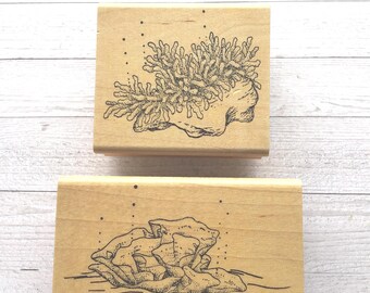 Vintage Lot of 2 Embossing Arts Coral Wood Mounted Rubber Stamps/Pre-Owned