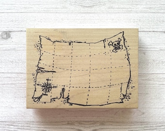Vintage Visual Image Printery "Blank Treasure Map" Wood Mounted Rubber Stamp/Pirate's Map/Pre-Owned