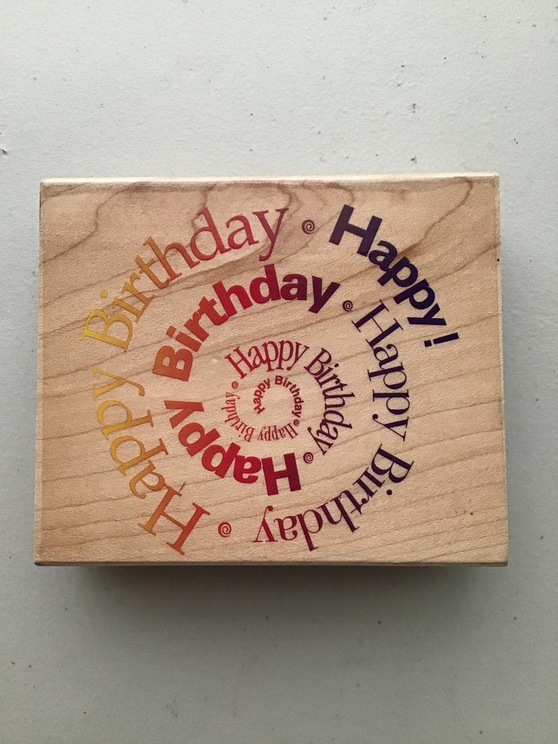 Vintage Hero Arts "spiral Happy Birthday" Wood Mounted Rubber Stamp/pre ...