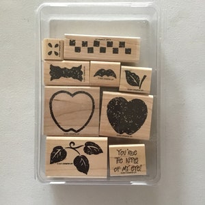 vintage/Retraité Stampin' Up! Ensemble de 9 timbres sur bois avec pomme de campagne définitivement décorative/d'occasion
