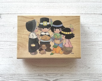Vintage Stampendous Precious Moments "Thanksgiving Day" Wood Mounted Rubber Stamp/Pre-Owned
