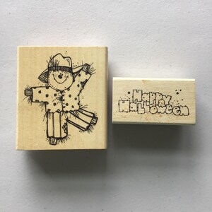Vintage Lot von 2 Hook's Lines & Inkers Halloween Holz Stempel/Vogelscheuche/Pre-Owned