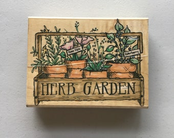 Vintage Penny Black Herb Garden Wood Mounted Rubber Stamp/Gardening/Country/Pre-Owned