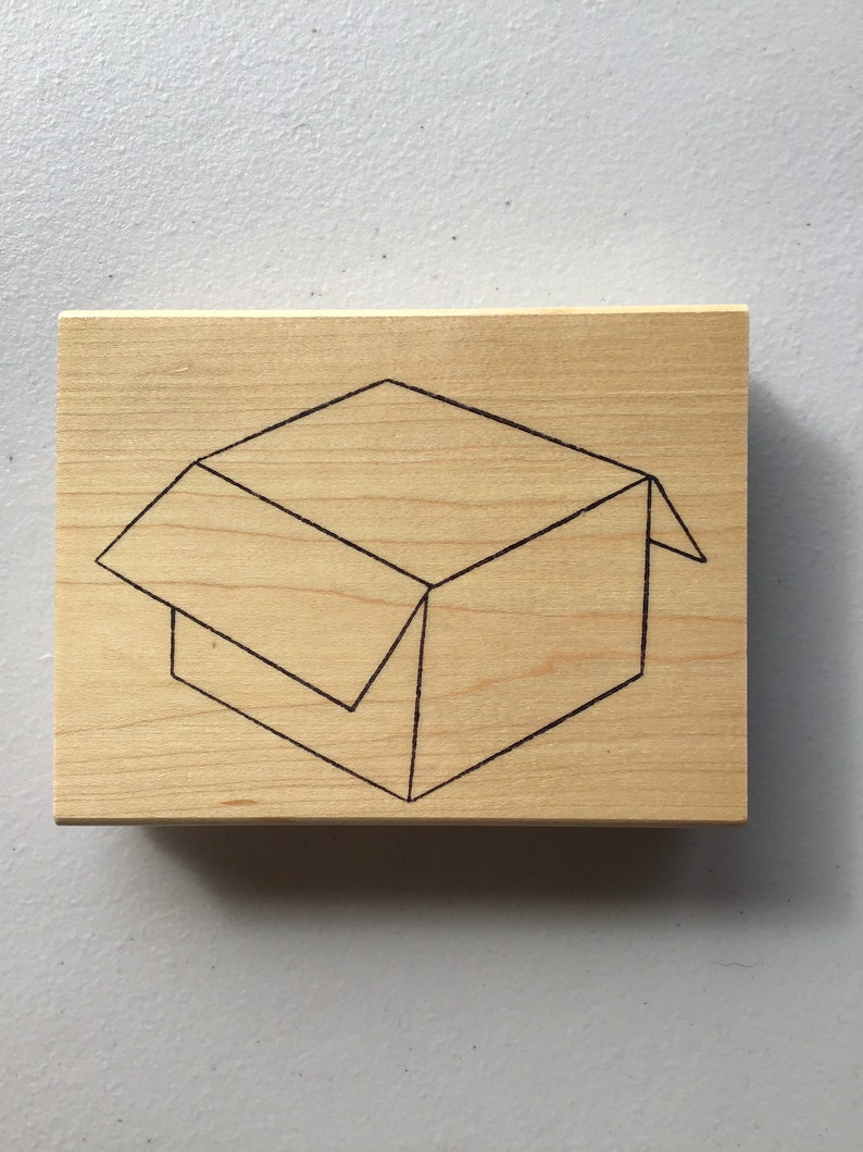 Azadi Earles Open Empty Box Wood-Mounted Rubber StampVintage